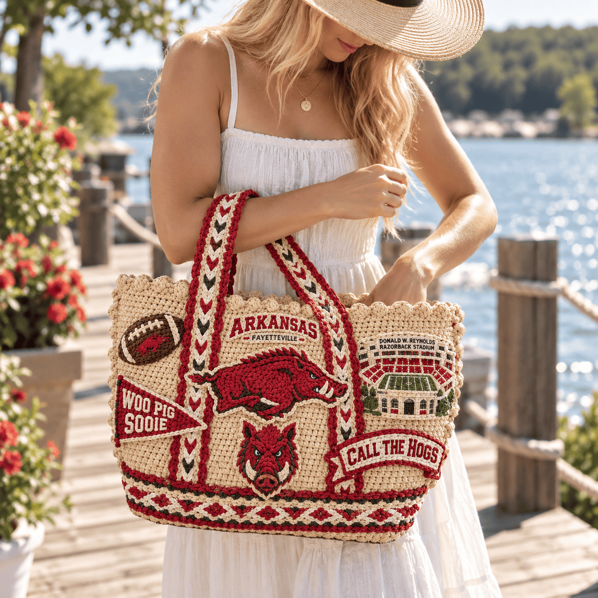 AKR Straw-Style Embellished Tote Bag HTTT